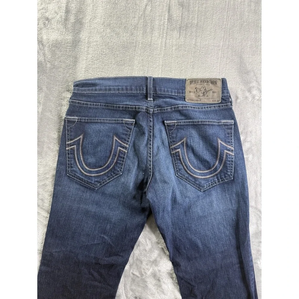 True Religion Danny Men's Jeans 34x31 Bootcut Blue Contrast Stitch CA30427 USA